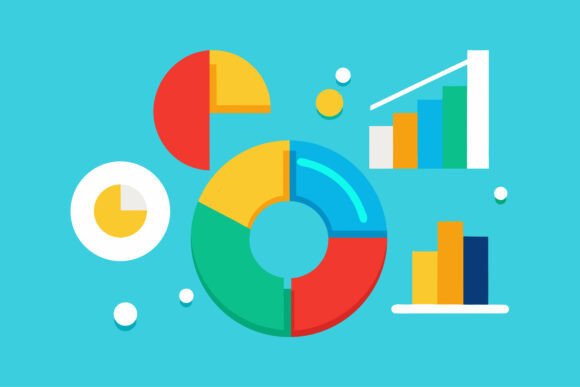 Colorful Charts and Graphs on Blue Background: A Modern Approach to Data Visualization