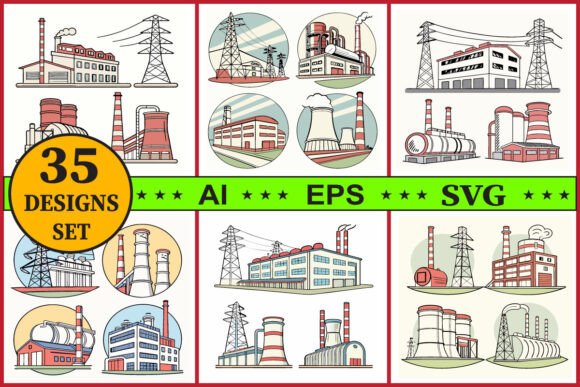 Heavy Industry Factory Building Vector