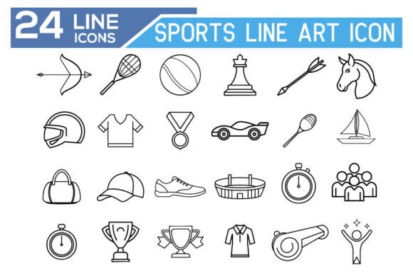 Minimal Sports Line Art Icon Set – Fitne